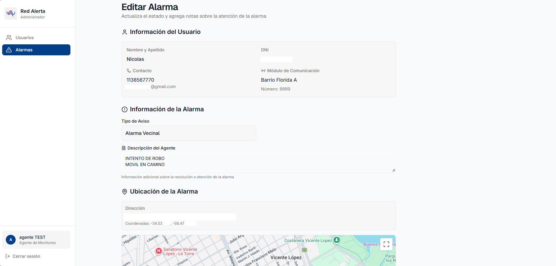 Detalle general de la alerta — registro completo del suceso.